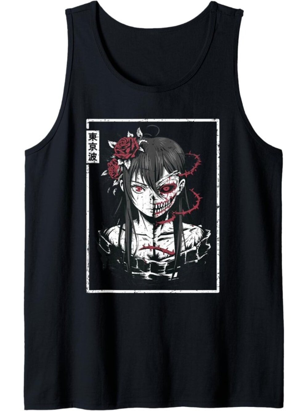 Gothic Y2K Hannya Oni Mask Girl Tank Top | Japanese Horror Anime Style